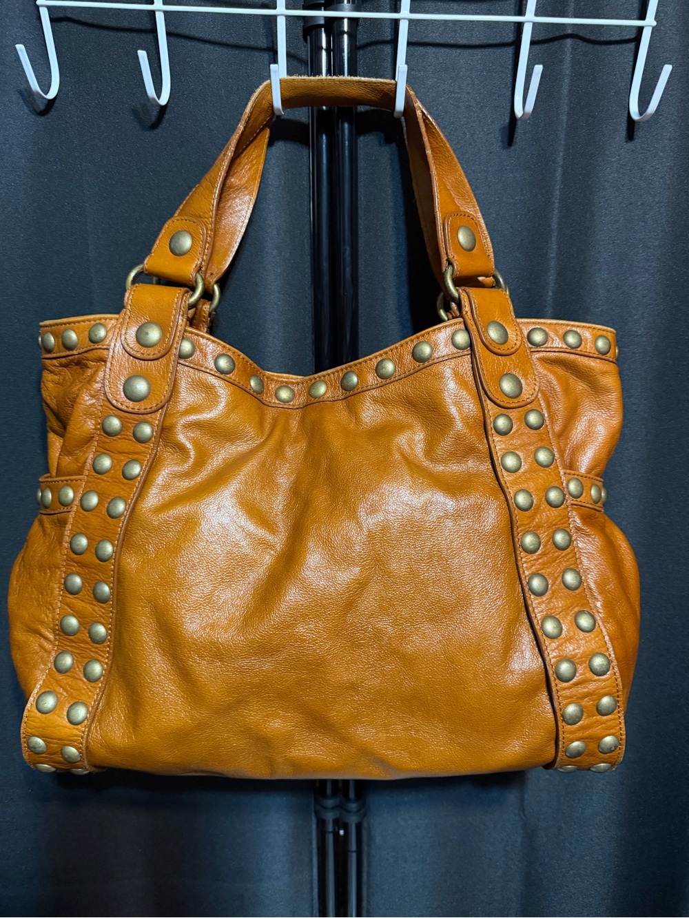 Kooba Cognac Studded Leather Shoulder Bag